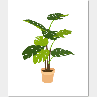 Potted Monstera Plant Orange Posters and Art